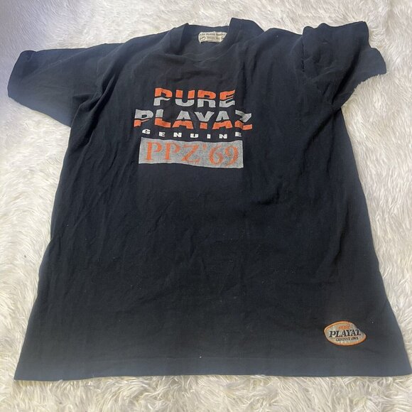 Vintage Y2K Pure Playaz Men's T-Shirt Black Logo Short Sleeve Tee 2XL COTTON - Picture 1 of 4